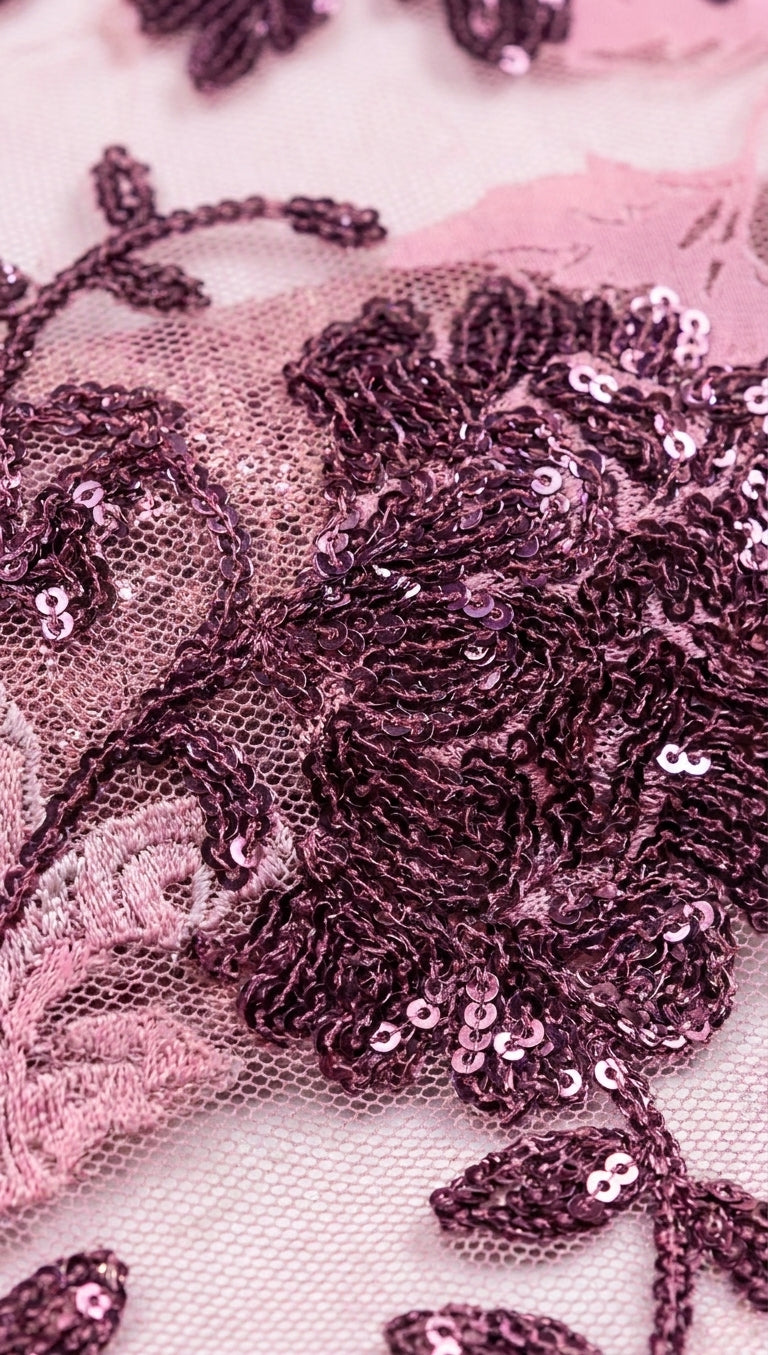 Blush Maroon Floral Sequin Lace — close-up detail