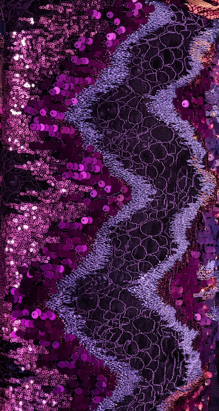 Amethyst Chevron Sequin Voile — close-up detail