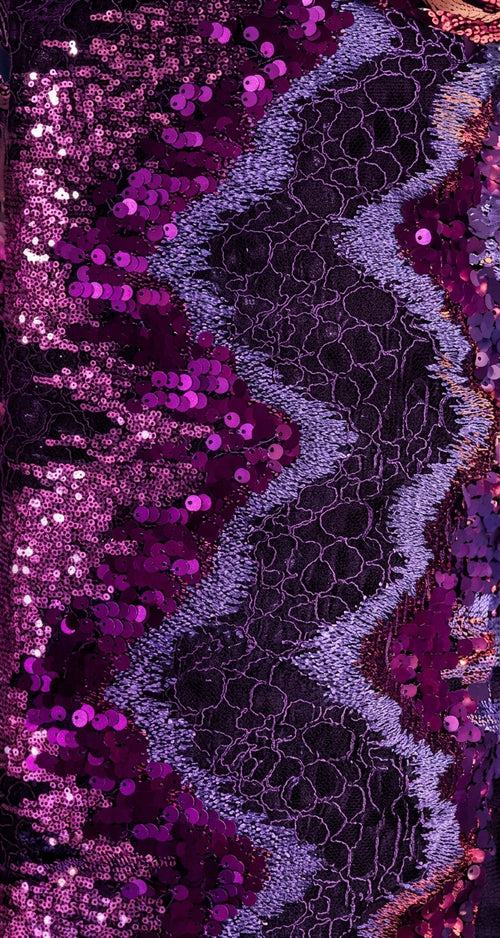 Amethyst Chevron Sequin Voile — close-up detail