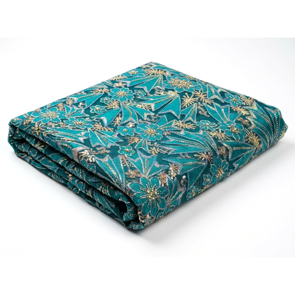 Teal Gold Floral Bazin Riche